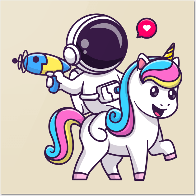 Cute Astronaut Riding Unicorn With Space Gun Cartoon Wall Art by Catalyst Labs